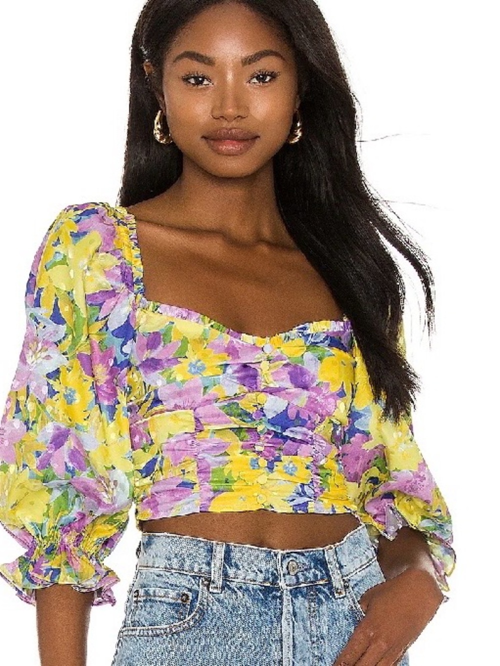 For Love and Lemons Cassia Crop Top Yellow Purple XS